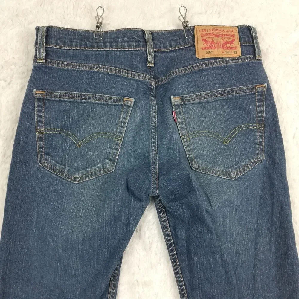 Levi's Mens Jeans 502 Taper Fit‎ Denim Blue Medium Wash Whiskering 31x32